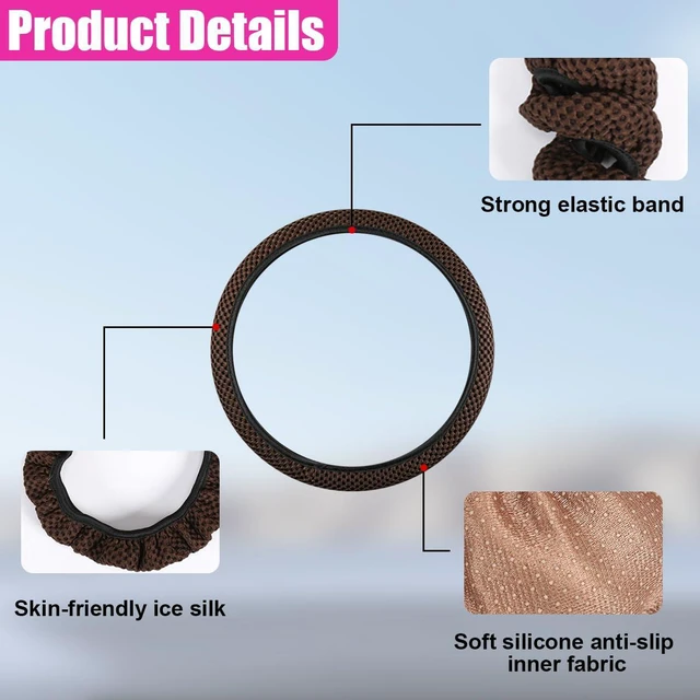 Alt view image 3 of 6 - Elastic Stretch Steering Wheel Cover, Anti-Slip, 15inch, Coffee | Microfiber Odorless Breathable Ice Silk Car Steering Wheel Protector, Easy Carry, Warm in Winter & Cool in Summer