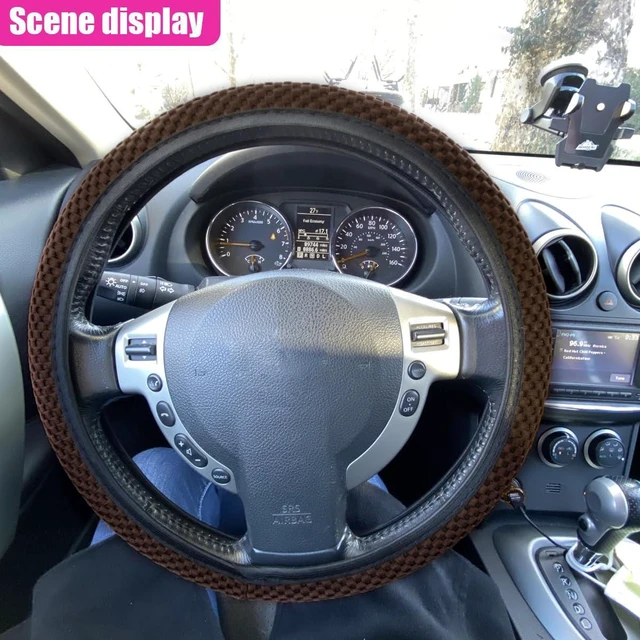 Alt view image 6 of 6 - Elastic Stretch Steering Wheel Cover, Anti-Slip, 15inch, Coffee | Microfiber Odorless Breathable Ice Silk Car Steering Wheel Protector, Easy Carry, Warm in Winter & Cool in Summer
