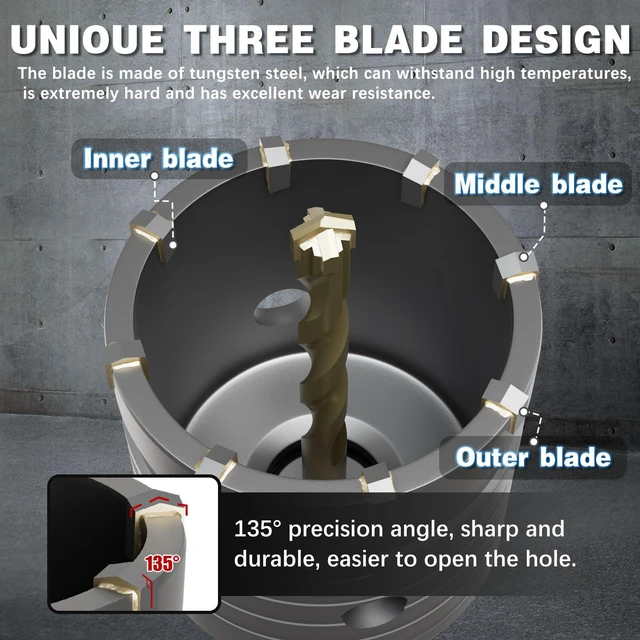 Alt view image 4 of 7 - 1-13/16" Concrete Hole Saw,45mm Masonry Hole Saw, with 110mm SDS Plus Shank Connecting Rod for Concrete Brick Cement Stone Wall Drilling Home Improvement