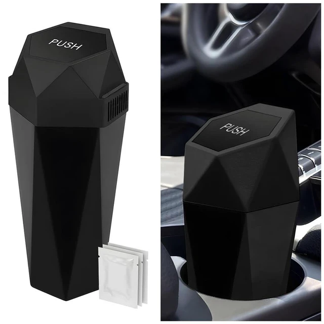 Main image of Car Trash Can with Lid, Mini Leakproof Fragrance Vehicle Cup Holder Garbage Bin for Console Door, Small Portable Auto Interior Dustbin Organizer Accessories, Universal Fit (Black)