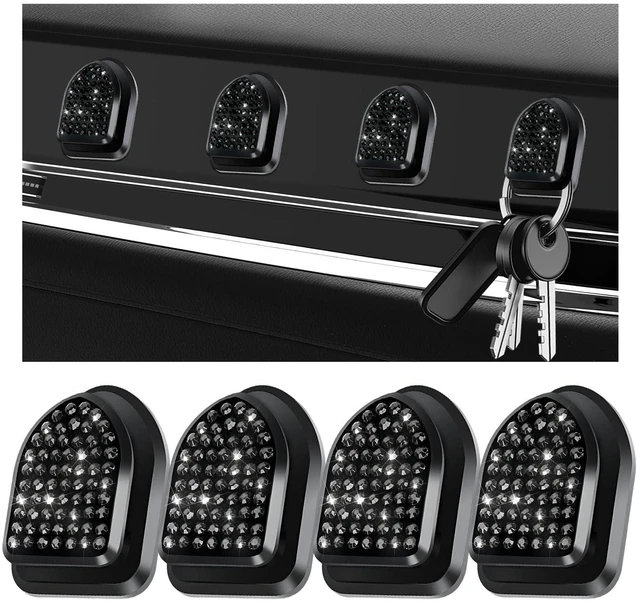 Main image of 4 PCS Bling Car Mini Hooks, Sparkling Rhinestone Auto Back Seat Hanging Hook Interior Organizer, Multifunctional Crystal Vehicle Dashboard Hangers for Cable Hat Coat Key (Black)