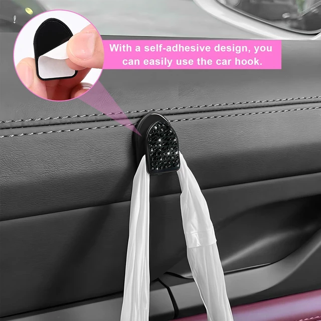 Alt view image 4 of 6 - 4 PCS Bling Car Mini Hooks, Sparkling Rhinestone Auto Back Seat Hanging Hook Interior Organizer, Multifunctional Crystal Vehicle Dashboard Hangers for Cable Hat Coat Key (Black)