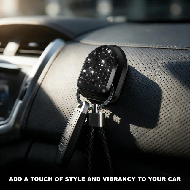 Alt view image 5 of 6 - 4 PCS Bling Car Mini Hooks, Sparkling Rhinestone Auto Back Seat Hanging Hook Interior Organizer, Multifunctional Crystal Vehicle Dashboard Hangers for Cable Hat Coat Key (Black)