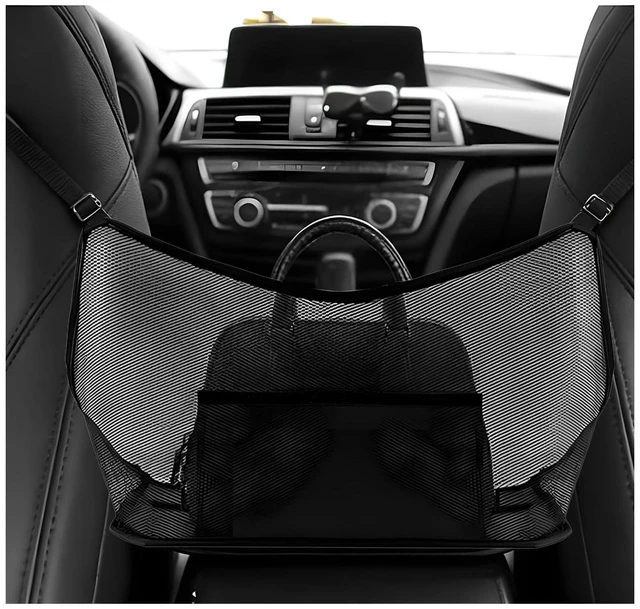 Main image of Car Net Pocket Handbag Holder, Large Capacity Mesh Organizer Auto Storage Pocket Between Front Seats, Vehicle Interior Netting Pouch Backseat Barrier for Phone Purse Document