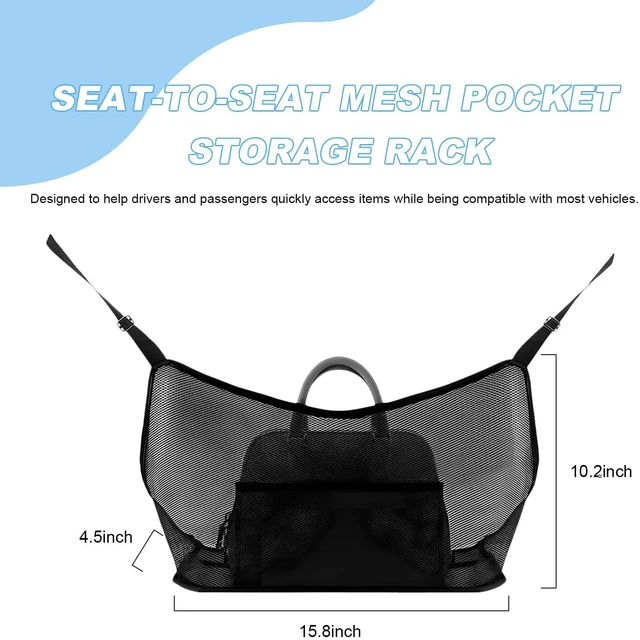 Alt view image 2 of 6 - Car Net Pocket Handbag Holder, Large Capacity Mesh Organizer Auto Storage Pocket Between Front Seats, Vehicle Interior Netting Pouch Backseat Barrier for Phone Purse Document