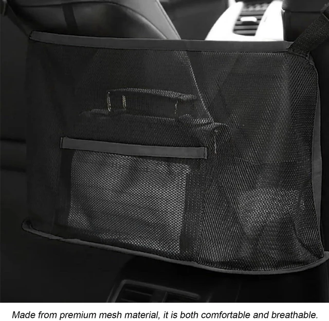 Alt view image 3 of 6 - Car Net Pocket Handbag Holder, Large Capacity Mesh Organizer Auto Storage Pocket Between Front Seats, Vehicle Interior Netting Pouch Backseat Barrier for Phone Purse Document