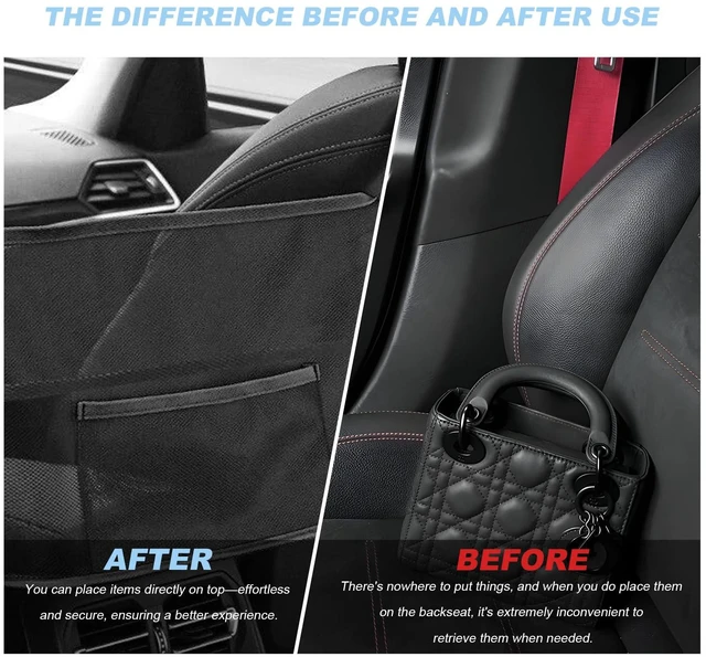 Alt view image 4 of 6 - Car Net Pocket Handbag Holder, Large Capacity Mesh Organizer Auto Storage Pocket Between Front Seats, Vehicle Interior Netting Pouch Backseat Barrier for Phone Purse Document