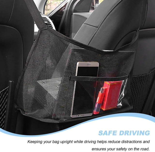 Alt view image 5 of 6 - Car Net Pocket Handbag Holder, Large Capacity Mesh Organizer Auto Storage Pocket Between Front Seats, Vehicle Interior Netting Pouch Backseat Barrier for Phone Purse Document