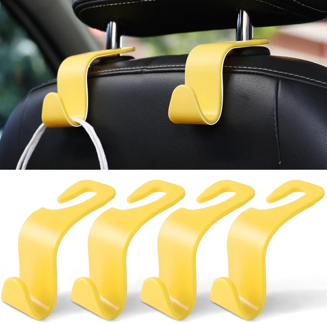 Main image of Car Seat Headrest Hook, Car Headrest Hidden Hook, 4 Pack Universal Auto Car Back Seat Hook Organizer for Purse Coat, Car Interior Accessories (Yellow)