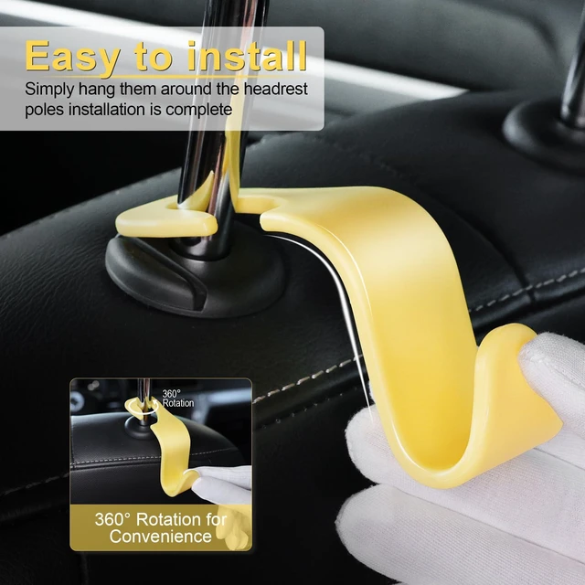 Alt view image 4 of 5 - Car Seat Headrest Hook, Car Headrest Hidden Hook, 4 Pack Universal Auto Car Back Seat Hook Organizer for Purse Coat, Car Interior Accessories (Yellow)