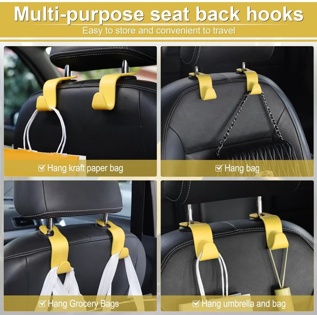 Alt view image 5 of 5 - Car Seat Headrest Hook, Car Headrest Hidden Hook, 4 Pack Universal Auto Car Back Seat Hook Organizer for Purse Coat, Car Interior Accessories (Yellow)