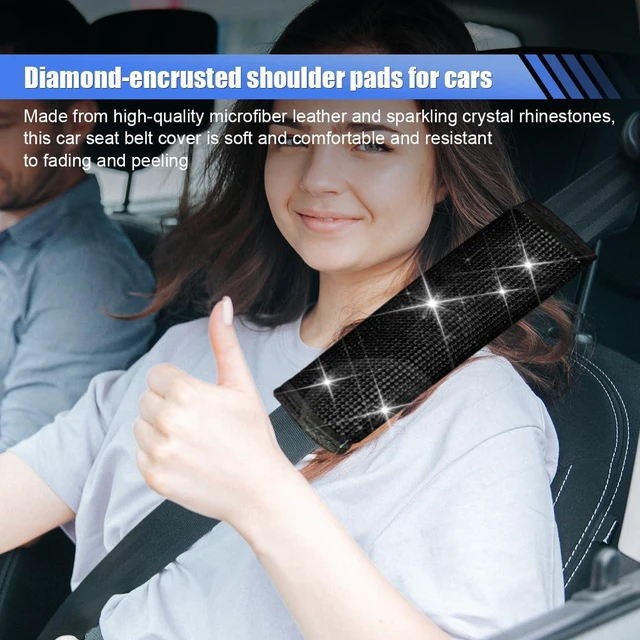 Alt view image 3 of 6 - 2PCS Bling Car Seat Belt Covers, Rhinestone Crystal Vehicle Seat Strap Cushion, Glitter Car Seatbelt Shoulder Protection Pad, Auto Interior Decoration Accessory for Cars, Trucks (Black)