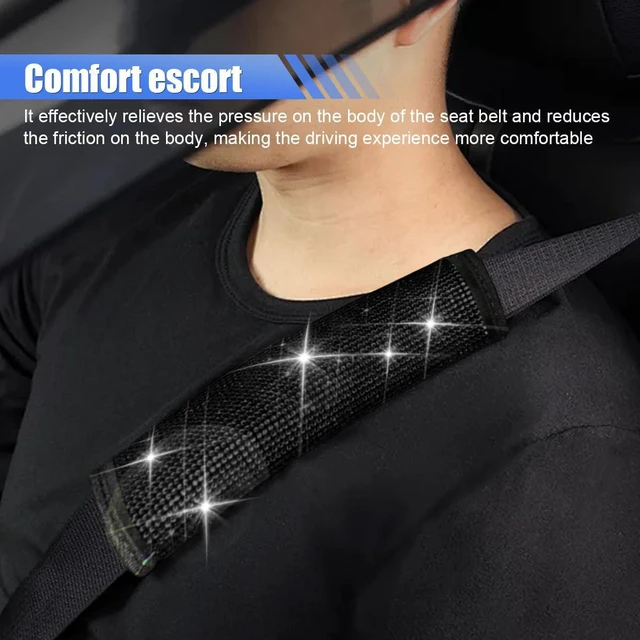 Alt view image 5 of 6 - 2PCS Bling Car Seat Belt Covers, Rhinestone Crystal Vehicle Seat Strap Cushion, Glitter Car Seatbelt Shoulder Protection Pad, Auto Interior Decoration Accessory for Cars, Trucks (Black)