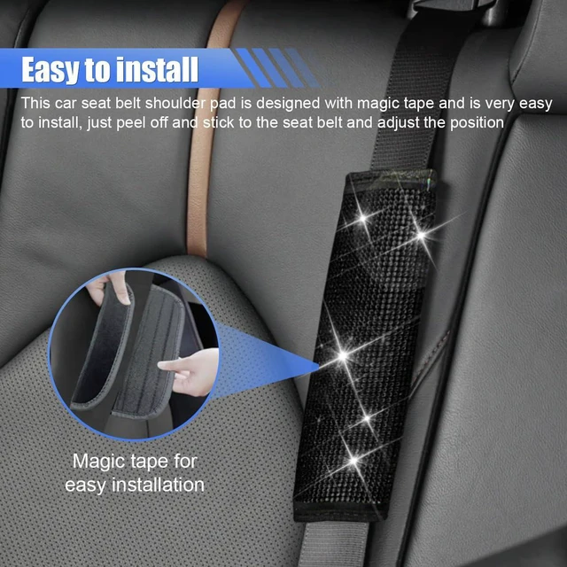 Alt view image 6 of 6 - 2PCS Bling Car Seat Belt Covers, Rhinestone Crystal Vehicle Seat Strap Cushion, Glitter Car Seatbelt Shoulder Protection Pad, Auto Interior Decoration Accessory for Cars, Trucks (Black)