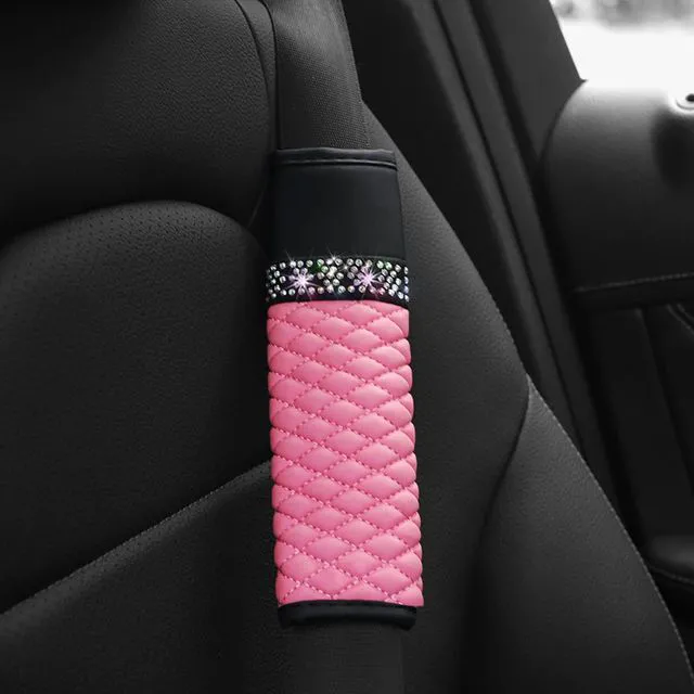 Alt view image 6 of 6 - 2 Pack PU Leather Seat Belt Shoulder Pads, Pink | EVA double-layer sponge, hook-and-loop closure, cushions neck contact, fits straps up to 2.56 Inch, car interior accessories