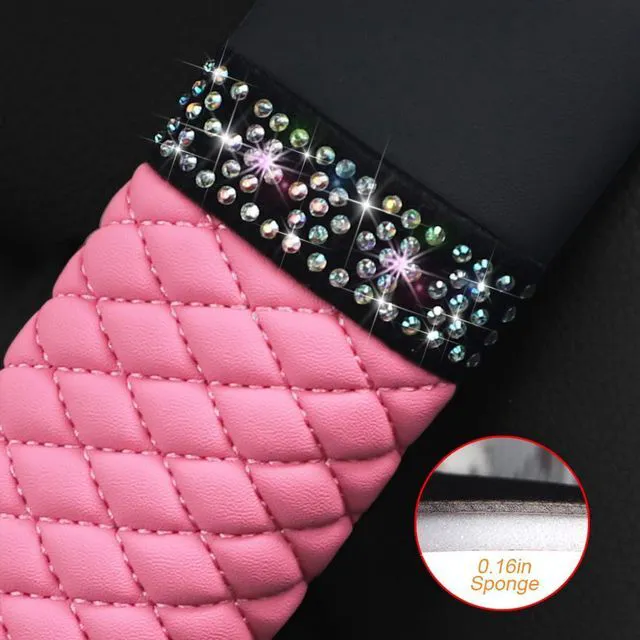 Alt view image 4 of 6 - 2 Pack PU Leather Seat Belt Shoulder Pads, Pink | EVA double-layer sponge, hook-and-loop closure, cushions neck contact, fits straps up to 2.56 Inch, car interior accessories