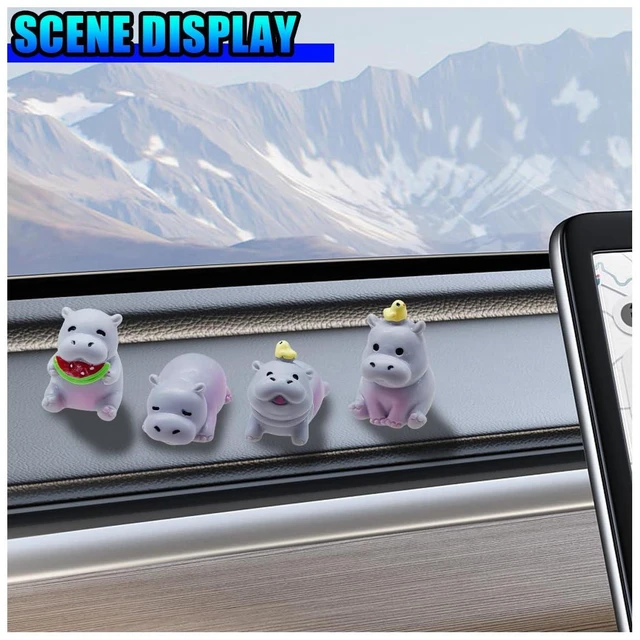 Alt view image 3 of 6 - 4PCS Mini Hippo Car Dashboard Decorations, Cute Resin Hippo Figurines, Waterproof Self-Adhesive Auto Interior Ornaments, Lovely Animal Decor for Car Home Office (White)