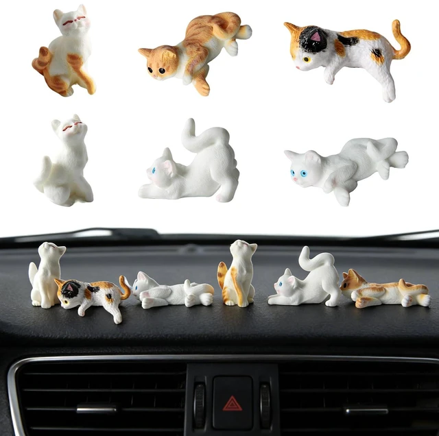 Main image of Cute Cat Dashboard Decor Set of 6 - Mini Resin Car Interior Accessories, Funny Rearview Mirror Ornament & Kawaii Desk Decor for Boys girls, Universal Vehicle Car Decorative Gift (Style 3)