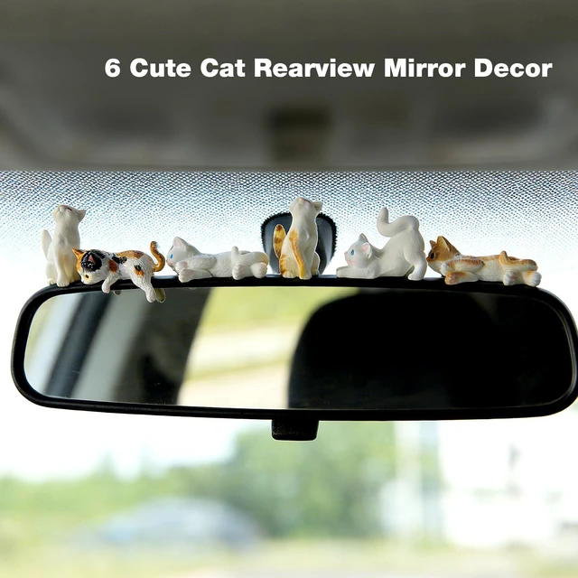 Alt view image 3 of 7 - Cute Cat Dashboard Decor Set of 6 - Mini Resin Car Interior Accessories, Funny Rearview Mirror Ornament & Kawaii Desk Decor for Boys girls, Universal Vehicle Car Decorative Gift (Style 3)