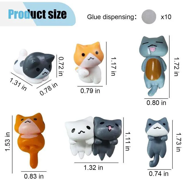 Alt view image 2 of 6 - 6PCS Car Cute Cat Decorations, Fun Car Rear View Mirror Ornaments, Cat Figurines Set Dashboard Decorations, Universal Auto Interior Accessories for Vehicle Home Desk Office (6PCS)