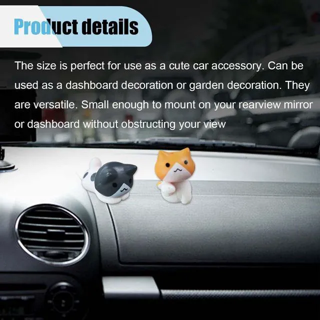 Alt view image 3 of 6 - 6PCS Car Cute Cat Decorations, Fun Car Rear View Mirror Ornaments, Cat Figurines Set Dashboard Decorations, Universal Auto Interior Accessories for Vehicle Home Desk Office (6PCS)