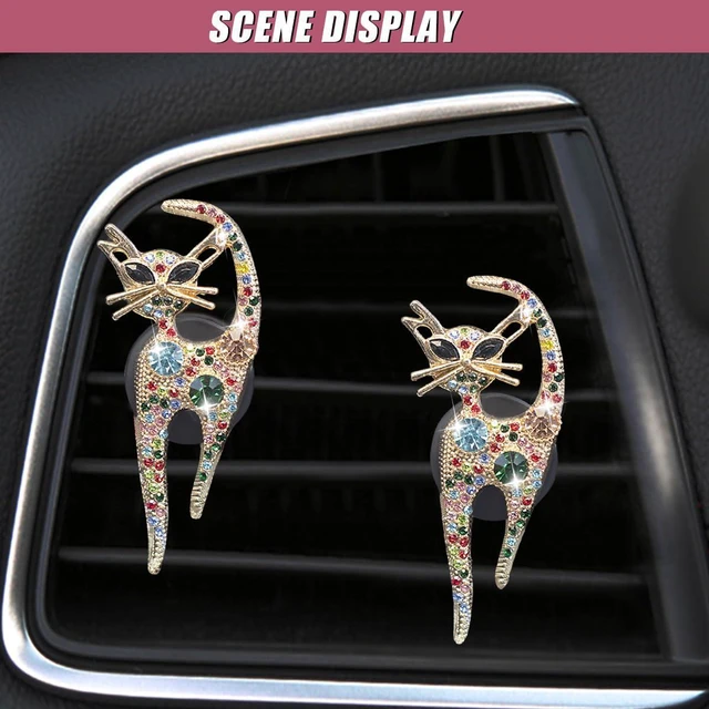 Alt view image 3 of 6 - 2PCS Car Vent Clips, Bling Cat Air Conditioning Outlet Clip, Crystal Rhinestone Auto Diffuser Perfume Clip, Cute Car Accessories for Women, Vehicle Interior Decoration (Colorful)