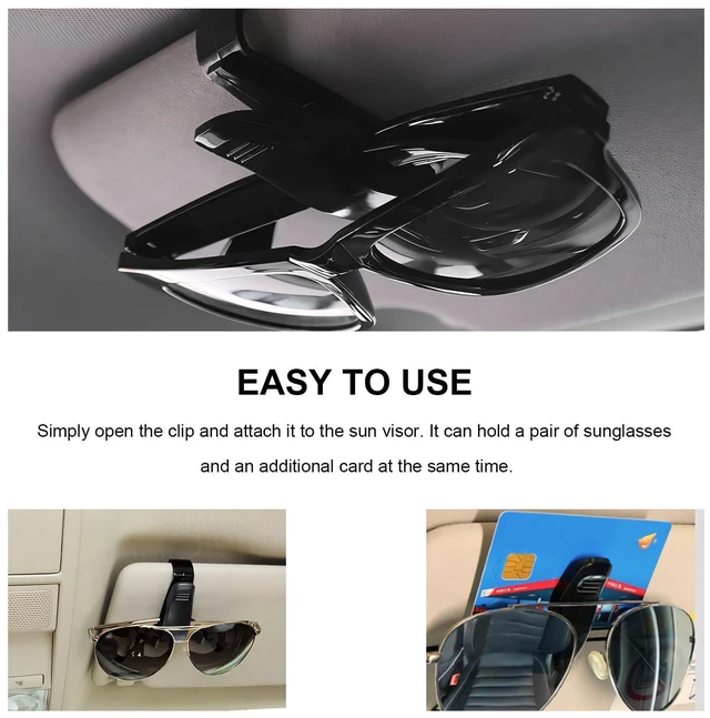 Alt view image 5 of 6 - 2 PCS Sunglass Holder for Car Sun Visor, Eyeglasses Hanger Mount Visor Organizer with Ticket Card Clip, Universal Glasses Hanger Clip Auto Interior Accessories for Car SUV Truck