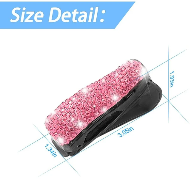 Alt view image 2 of 6 - 2 PCS Car Glasses Holder, Bling Sun Visor Clip, Pink | 3.05x1.34x1.93 Inch, most sun visors, ABS/rhinestones, ticket card slot, 180° rotation, interior accessories