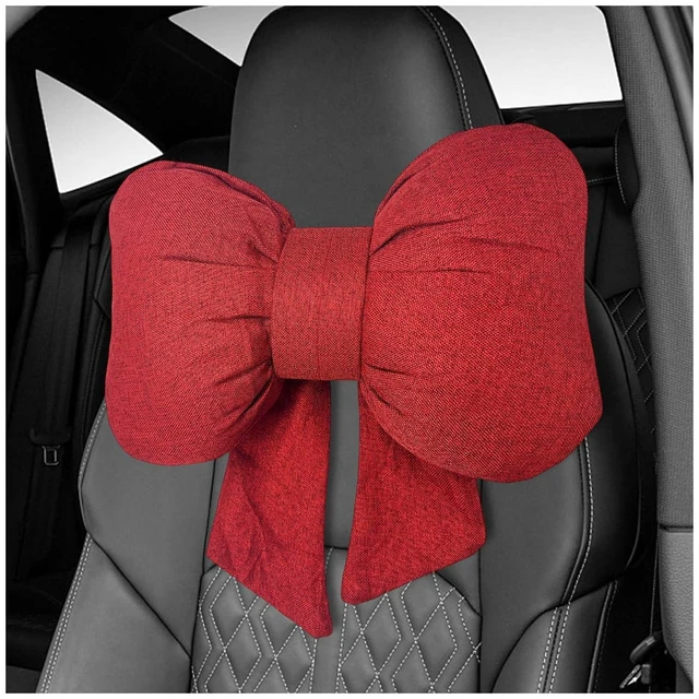 Main image of Bow Car Headrest Pillow, Bow-Shaped Car Headrest Cushion Cute Interior Decor with Elastic Buckle, Breathable Comfortable Seat Neck Support Pillow for Auto Office Travel (Red)