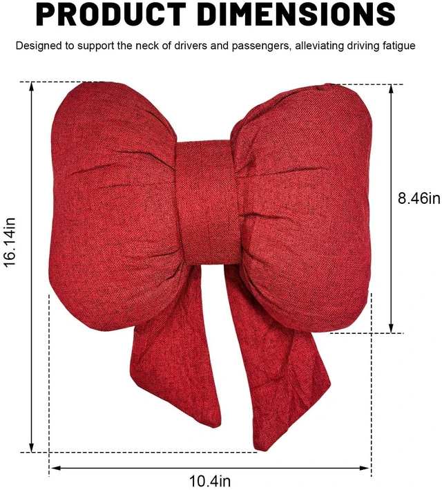 Alt view image 2 of 6 - Bow Car Headrest Pillow, Bow-Shaped Car Headrest Cushion Cute Interior Decor with Elastic Buckle, Breathable Comfortable Seat Neck Support Pillow for Auto Office Travel (Red)