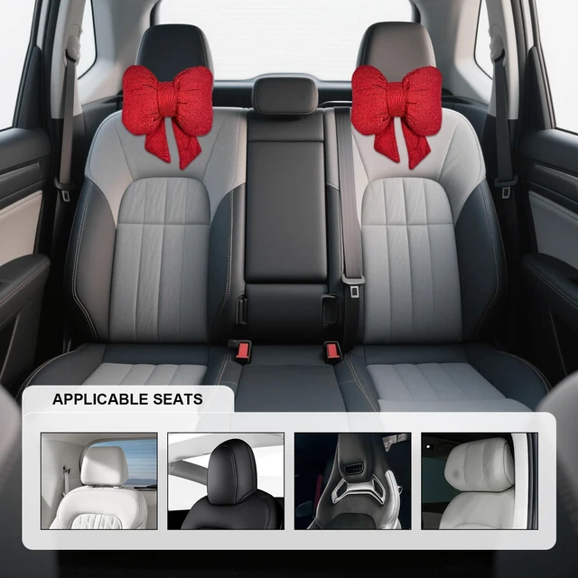 Alt view image 4 of 6 - Bow Car Headrest Pillow, Bow-Shaped Car Headrest Cushion Cute Interior Decor with Elastic Buckle, Breathable Comfortable Seat Neck Support Pillow for Auto Office Travel (Red)