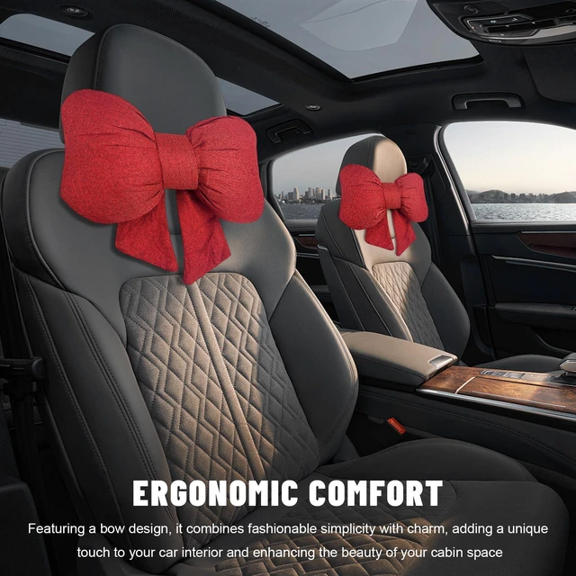 Alt view image 6 of 6 - Bow Car Headrest Pillow, Bow-Shaped Car Headrest Cushion Cute Interior Decor with Elastic Buckle, Breathable Comfortable Seat Neck Support Pillow for Auto Office Travel (Red)
