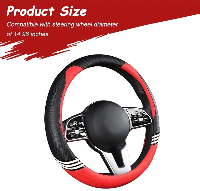 Alt view image 2 of 7 - Car Steering Wheel Cover, 14.5-15" Cute Carbon Fiber Breathable Steering Wheel Protector with Non-Slip Lining, Stylish Auto Interior Protection Accessories, Universal for RV Truck Sedan (Red)