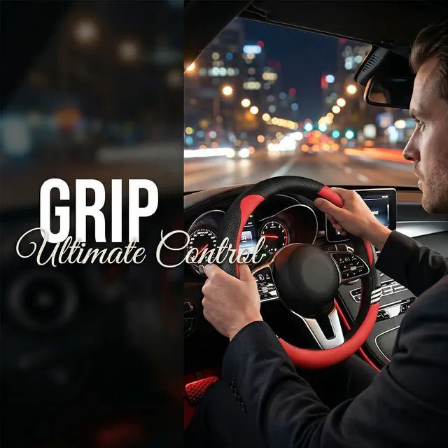 Alt view image 5 of 7 - Car Steering Wheel Cover, 14.5-15" Cute Carbon Fiber Breathable Steering Wheel Protector with Non-Slip Lining, Stylish Auto Interior Protection Accessories, Universal for RV Truck Sedan (Red)