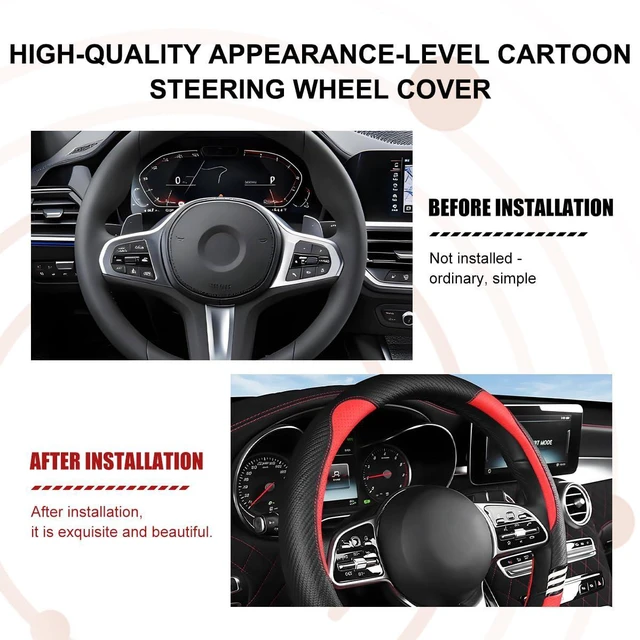 Alt view image 6 of 7 - Car Steering Wheel Cover, 14.5-15" Cute Carbon Fiber Breathable Steering Wheel Protector with Non-Slip Lining, Stylish Auto Interior Protection Accessories, Universal for RV Truck Sedan (Red)