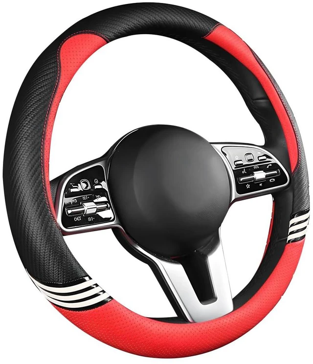 Alt view image 7 of 7 - Car Steering Wheel Cover, 14.5-15" Cute Carbon Fiber Breathable Steering Wheel Protector with Non-Slip Lining, Stylish Auto Interior Protection Accessories, Universal for RV Truck Sedan (Red)