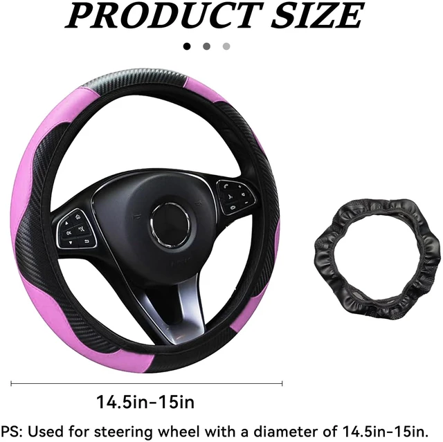 Alt view image 3 of 5 - Car Steering Wheel Cover, 15 inch Carbon Fiber Microfiber Anti-Slip Breathable PU Leather Elastic Steering Wheel Protector, Car Interior Accessories for Most Cars (Pink)