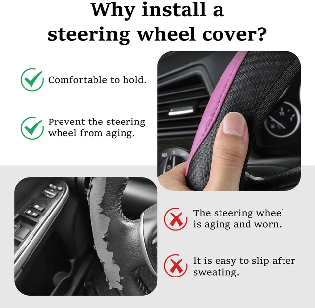 Alt view image 5 of 5 - Car Steering Wheel Cover, 15 inch Carbon Fiber Microfiber Anti-Slip Breathable PU Leather Elastic Steering Wheel Protector, Car Interior Accessories for Most Cars (Pink)