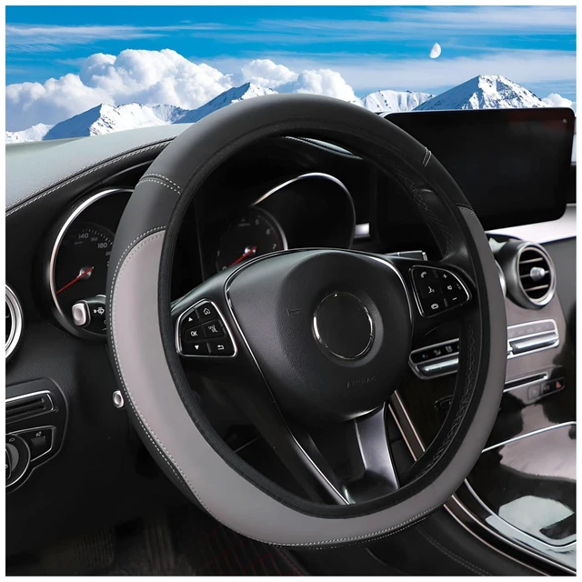 Main image of Car Steering Wheel Cover, Leather Elastic No Inner Ring Vehicle Steering Wheel Protector for 14.5-15Inch, Anti Slip Auto Interior Protection Accessories, Universal for SUV Sedan Truck (Gray)