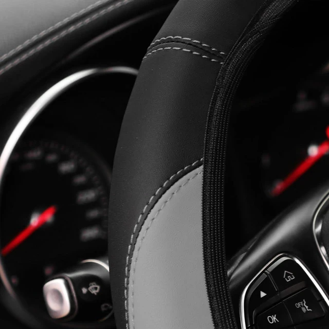 Alt view image 2 of 6 - Car Steering Wheel Cover, Leather Elastic No Inner Ring Vehicle Steering Wheel Protector for 14.5-15Inch, Anti Slip Auto Interior Protection Accessories, Universal for SUV Sedan Truck (Gray)