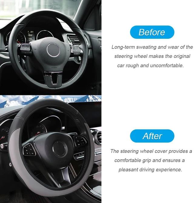 Alt view image 3 of 6 - Car Steering Wheel Cover, Leather Elastic No Inner Ring Vehicle Steering Wheel Protector for 14.5-15Inch, Anti Slip Auto Interior Protection Accessories, Universal for SUV Sedan Truck (Gray)