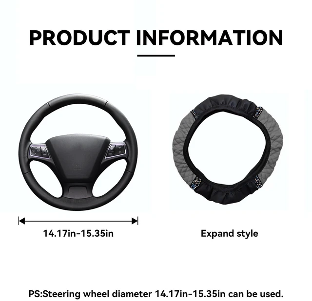 Alt view image 2 of 7 - 14.5-15 Inch Rhinestone Steering Wheel Cover, Style B, Gray | leather contact surface, elastic slip-on fit, anti-slip inner layer, fits matching diameters, car interior accessories