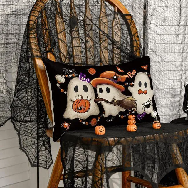 Alt view image 3 of 7 - Halloween Ghost Wizard Throw Pillow Cover, 12 x 20 Inch Holiday Farmhouse Spooky Bat Pumpkin Cushion Case Decoration for Sofa Couch