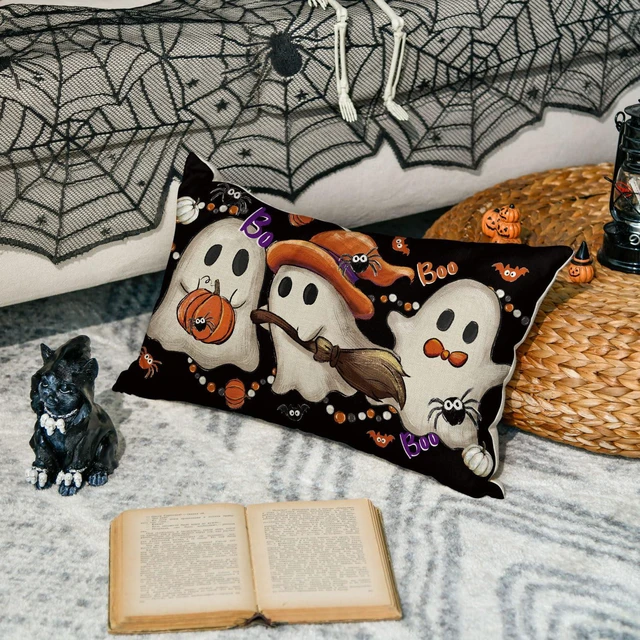 Alt view image 4 of 7 - Halloween Ghost Wizard Throw Pillow Cover, 12 x 20 Inch Holiday Farmhouse Spooky Bat Pumpkin Cushion Case Decoration for Sofa Couch
