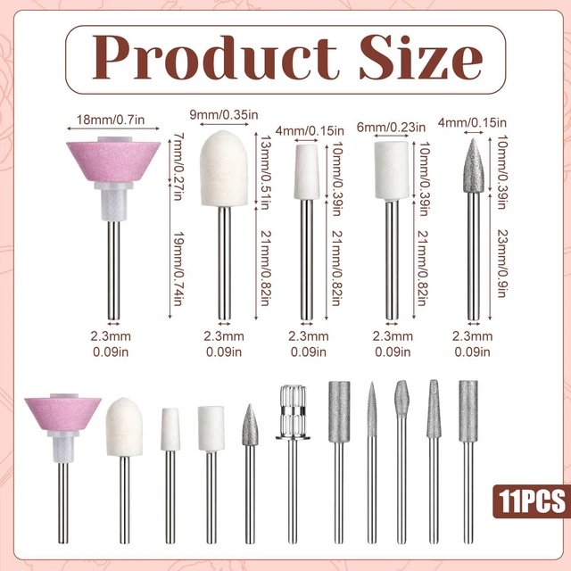 Alt view image 2 of 7 - 11 Pcs Nail Drill Bits, Nail Drill Tips Buffer Bit for Nails Drills 3/32 Inch Nails File Drilles Nailes Drills Bits Sets Professional for Arylicnail Finishing Salon Electronic Manicure, Nailmanicure.