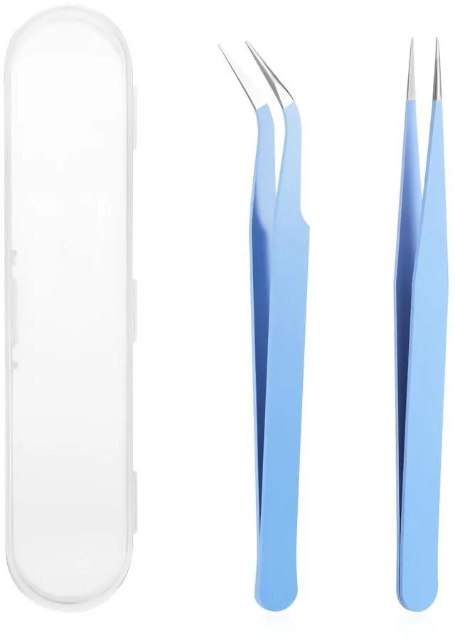 Main image of 2 Pcs Sticker Tweezers, Craft Tweezers Scrapbooking Tools Precision Tweezer Blue Cute Crafting Tweezer for Stickers Lashes Electronics Scrapbooking (Blue)