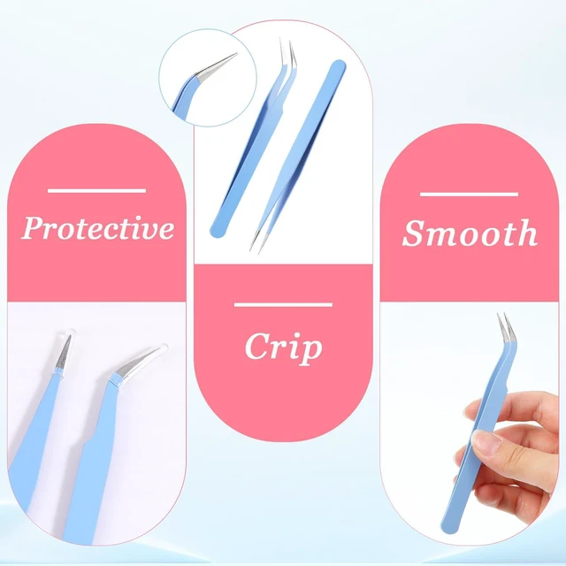 Alt view image 3 of 7 - 2 Pcs Sticker Tweezers, Craft Tweezers Scrapbooking Tools Precision Tweezer Blue Cute Crafting Tweezer for Stickers Lashes Electronics Scrapbooking (Blue)