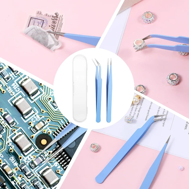 Alt view image 7 of 7 - 2 Pcs Sticker Tweezers, Craft Tweezers Scrapbooking Tools Precision Tweezer Blue Cute Crafting Tweezer for Stickers Lashes Electronics Scrapbooking (Blue)