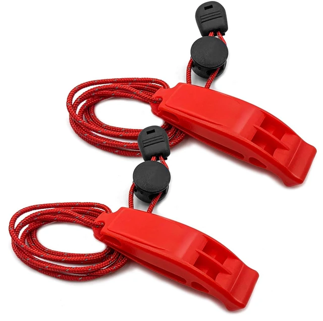 Main image of Emergency Survival Whistles, 2 Pack Double Tube Waterproof Safety Whistle with Lanyard