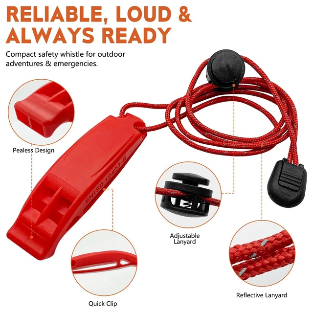 Alt view image 2 of 7 - Emergency Survival Whistles, 2 Pack Double Tube Waterproof Safety Whistle with Lanyard